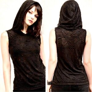 Shrine Clothing Textured Sheer Sleeveless Hooded Top – Size M Grunge Whimsygoth